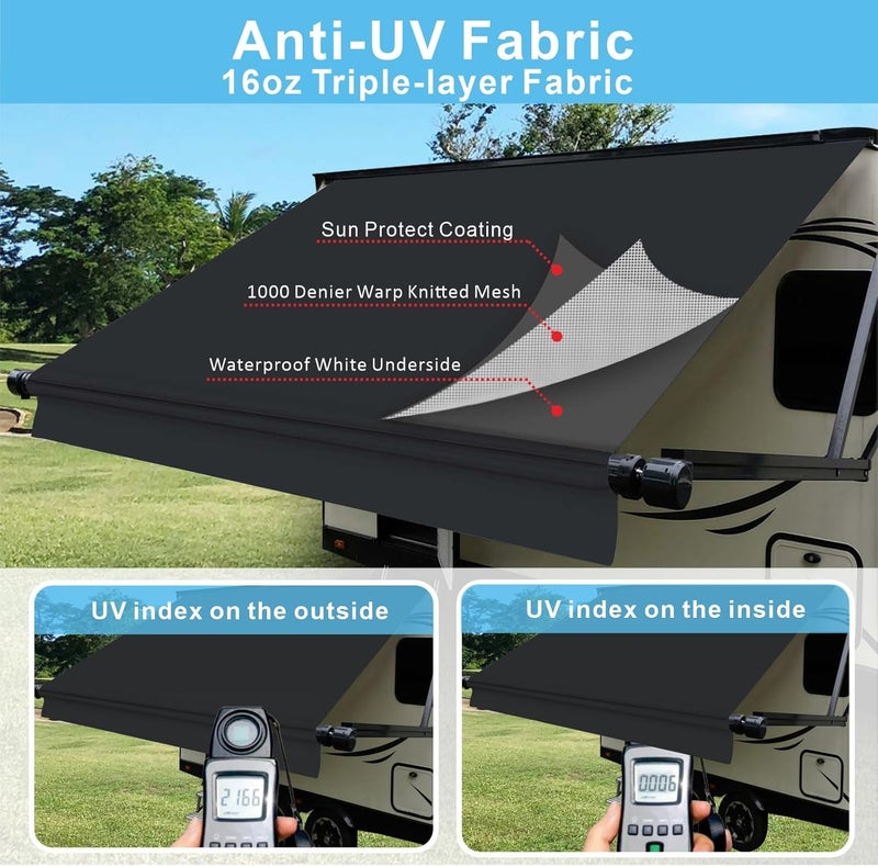 Dulepax RV Awning Fabric Replacement(12'2" Fabric) Upgrade 18.5oz Heavy Duty Vinyl RV Replacement Awning, Universal RV Canopy Replacement for All Trailer Motorhome Awning Brands Black - Image 4